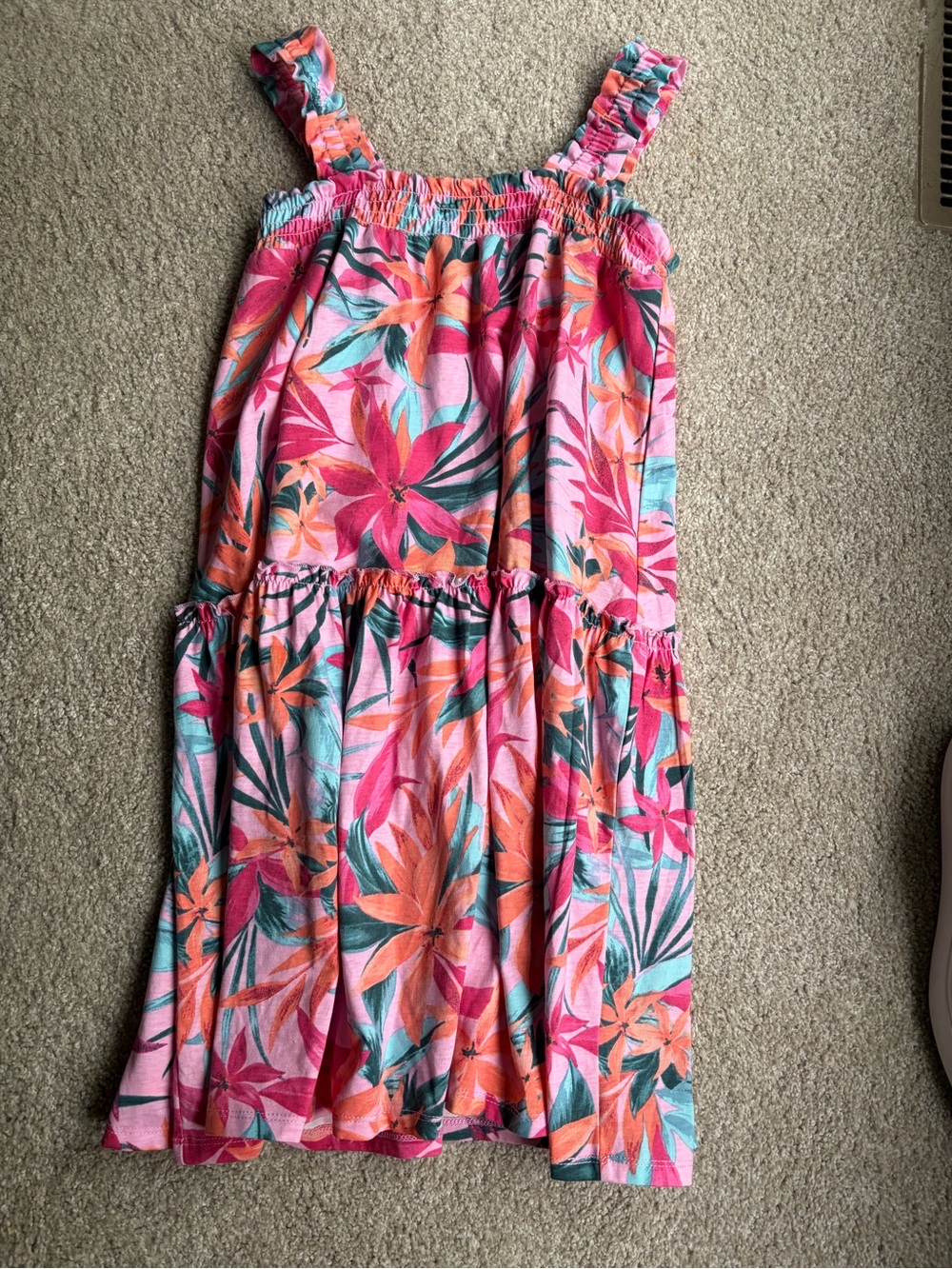 Jessica Simpson Pink Tropical Floral Tiered Midi Dress